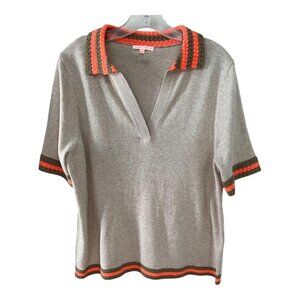 Lisa Todd Knit Polo Top – Beige with Orange Trim – Women’s Size L